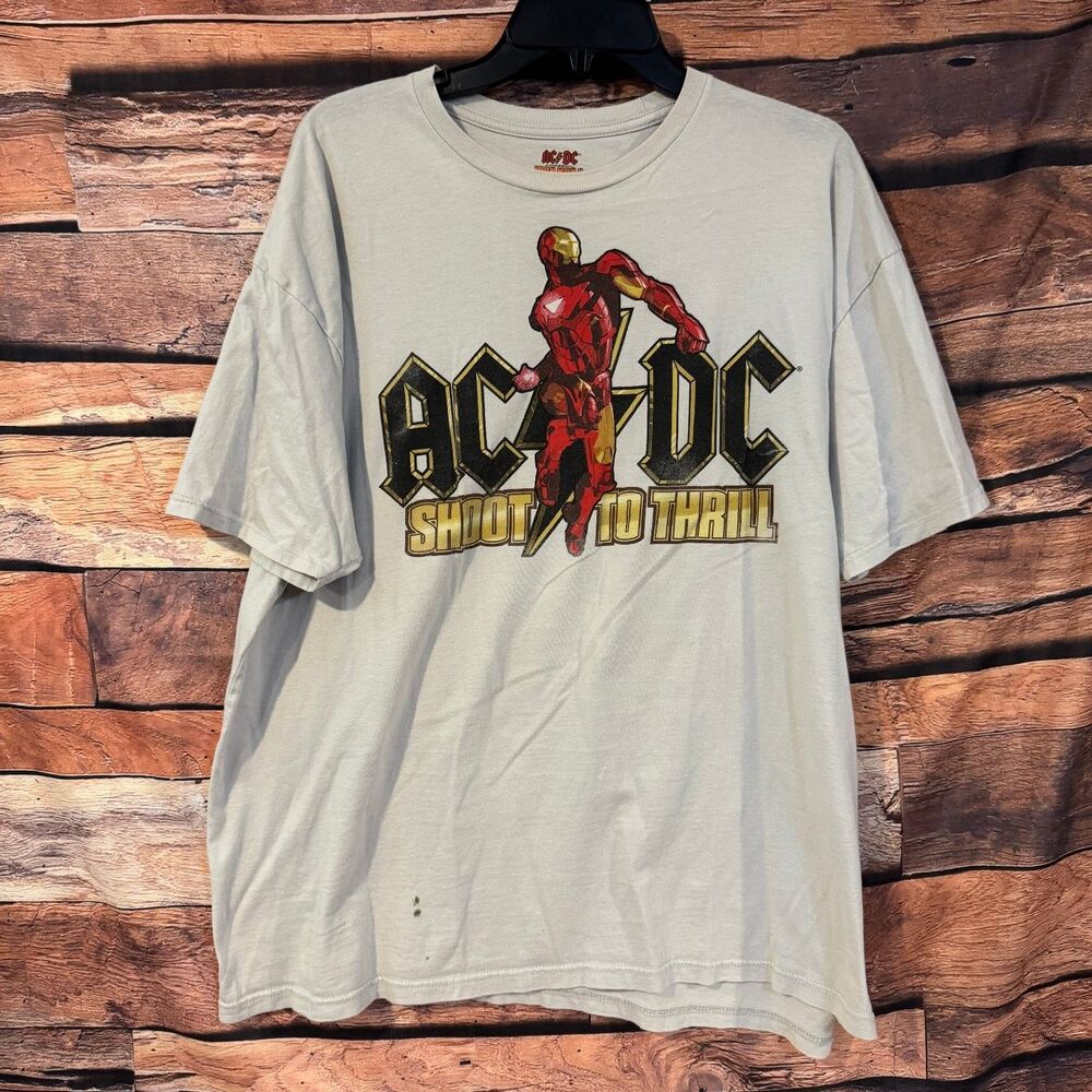 AC/DC Marvel Men's Gray XXL Iron Man 2 Shoot To Thrill Graphic T-Shirt Cotton